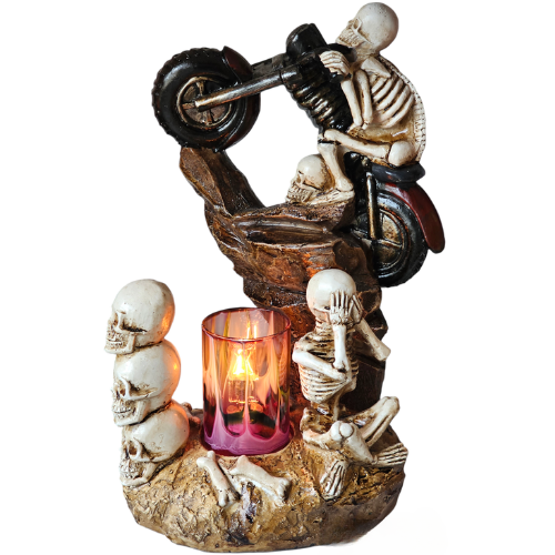 Skeleton on motorcycle